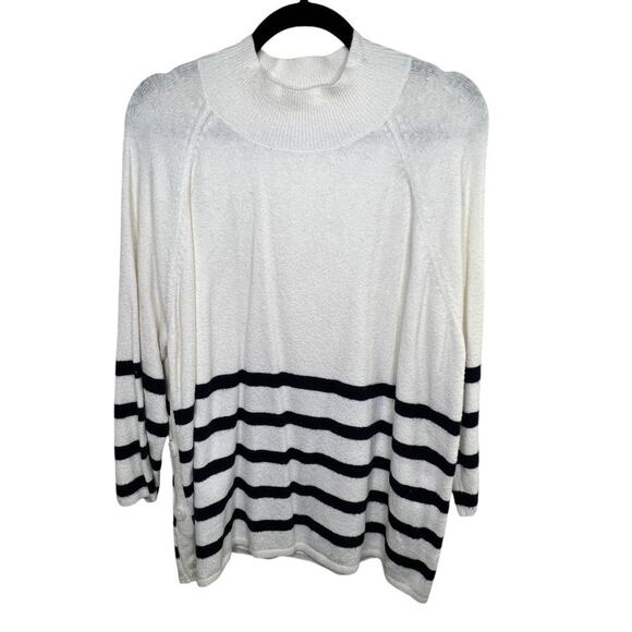 Loft Mock Neck Cream & Navy 3/4 Sleeve Sweater Size XXL - Picture 1 of 6